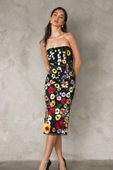 Beth 3D Floral Sleeveless Midi Dress