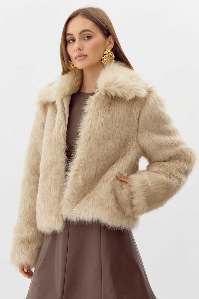 Aubrey Zip Up Faux Fur Coat