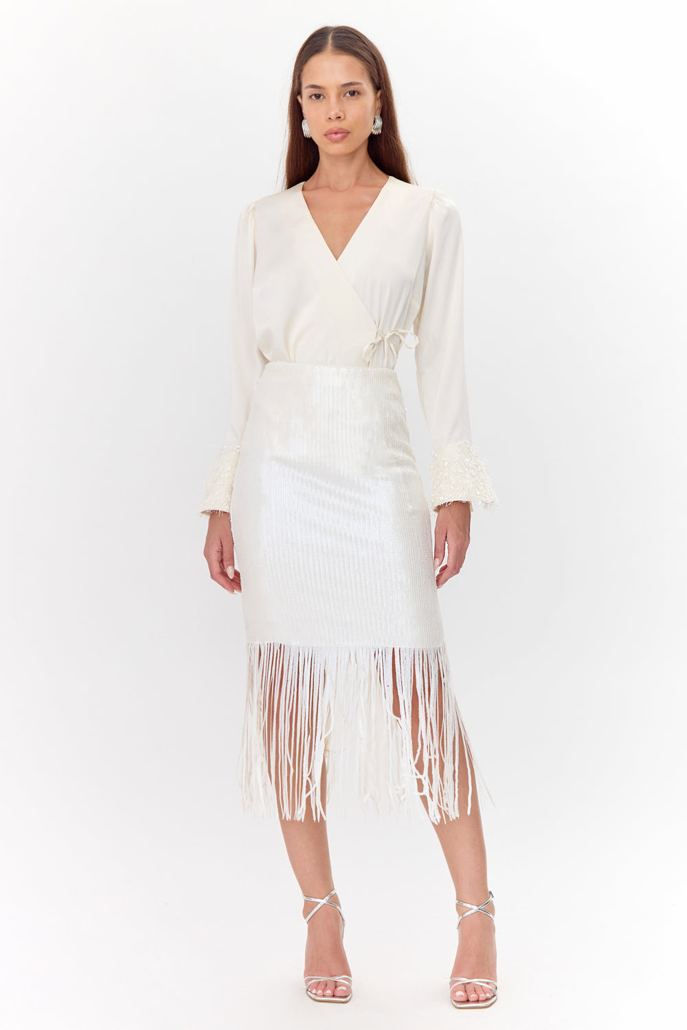 Milana Sequins Fringe Midi Skirt