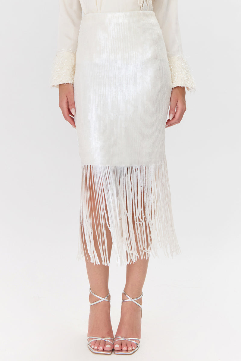 Milana Sequins Fringe Midi Skirt