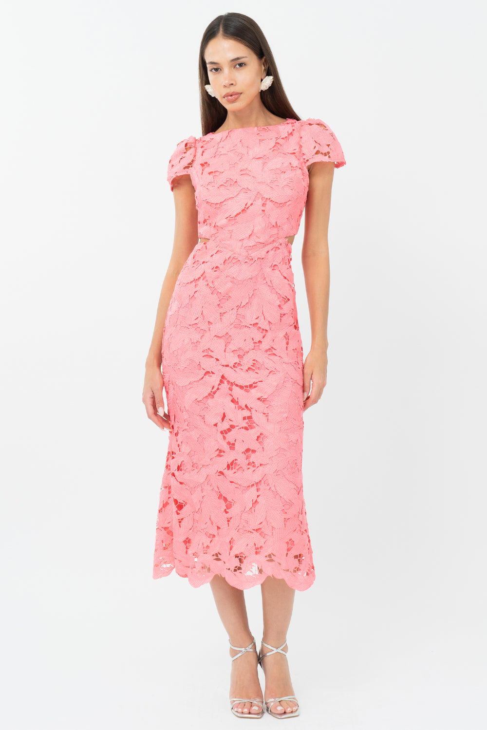 Portia 3D Lace Cap Sleeve Midi Dress