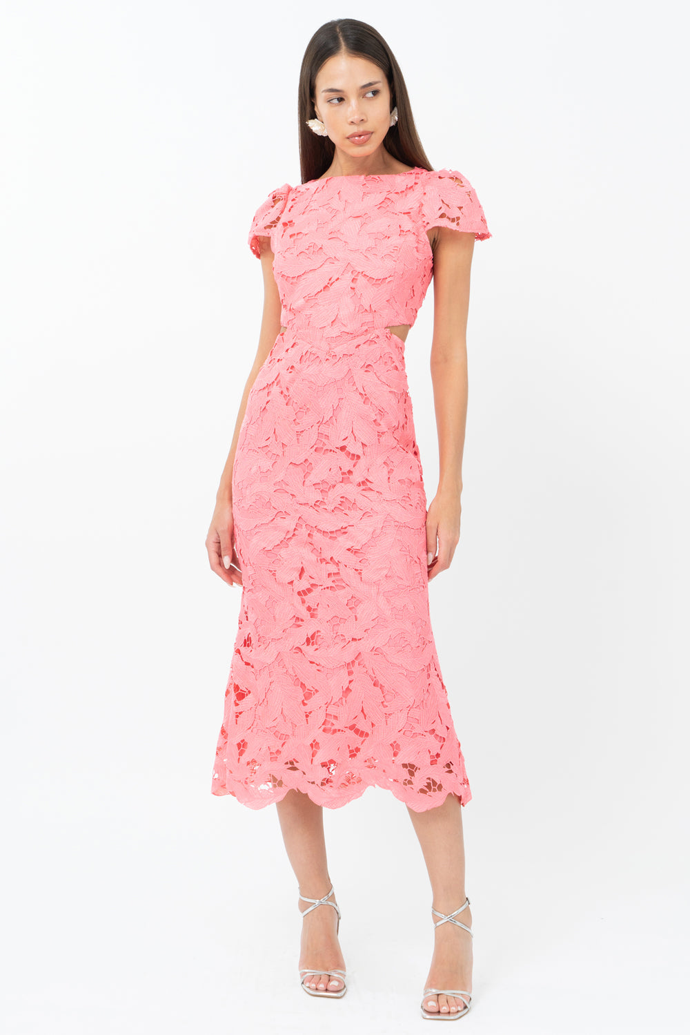 Portia 3D Lace Cap Sleeve Midi Dress