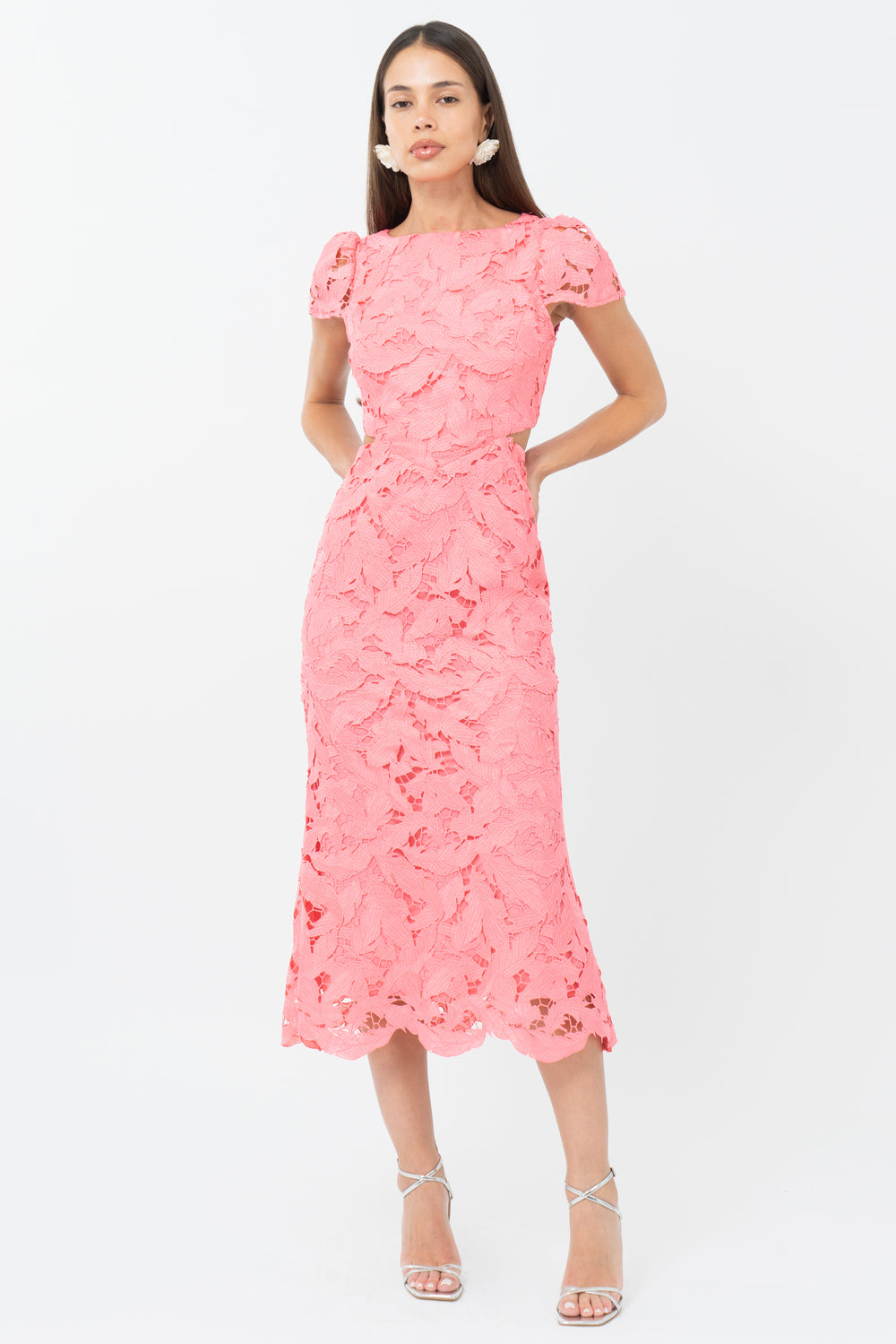 Portia 3D Lace Cap Sleeve Midi Dress