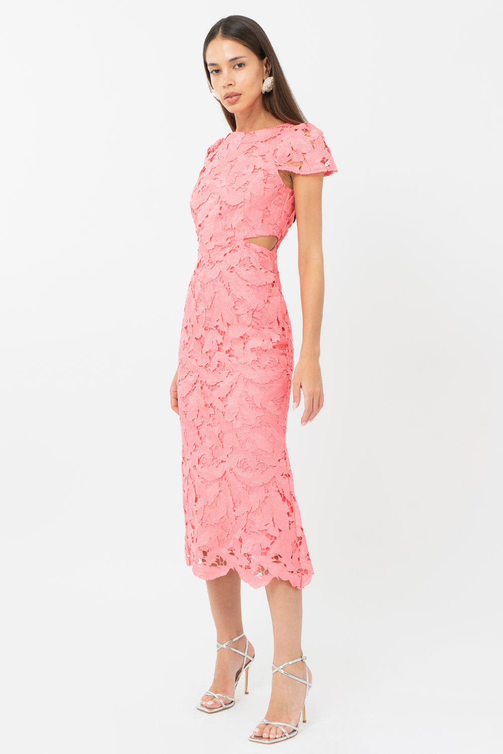 Portia 3D Lace Cap Sleeve Midi Dress