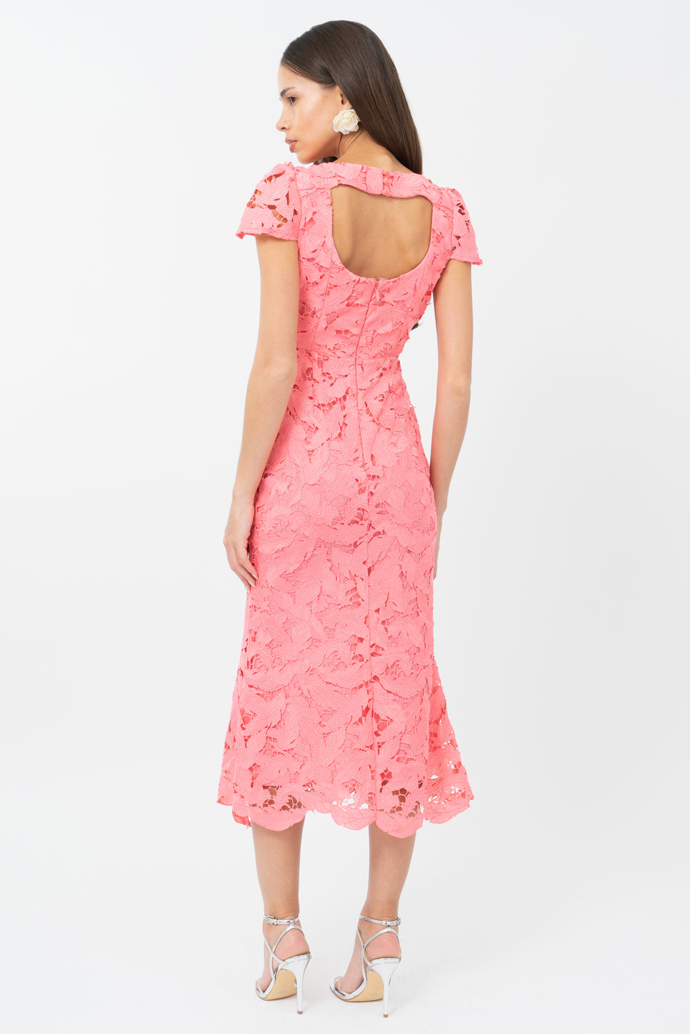 Portia 3D Lace Cap Sleeve Midi Dress