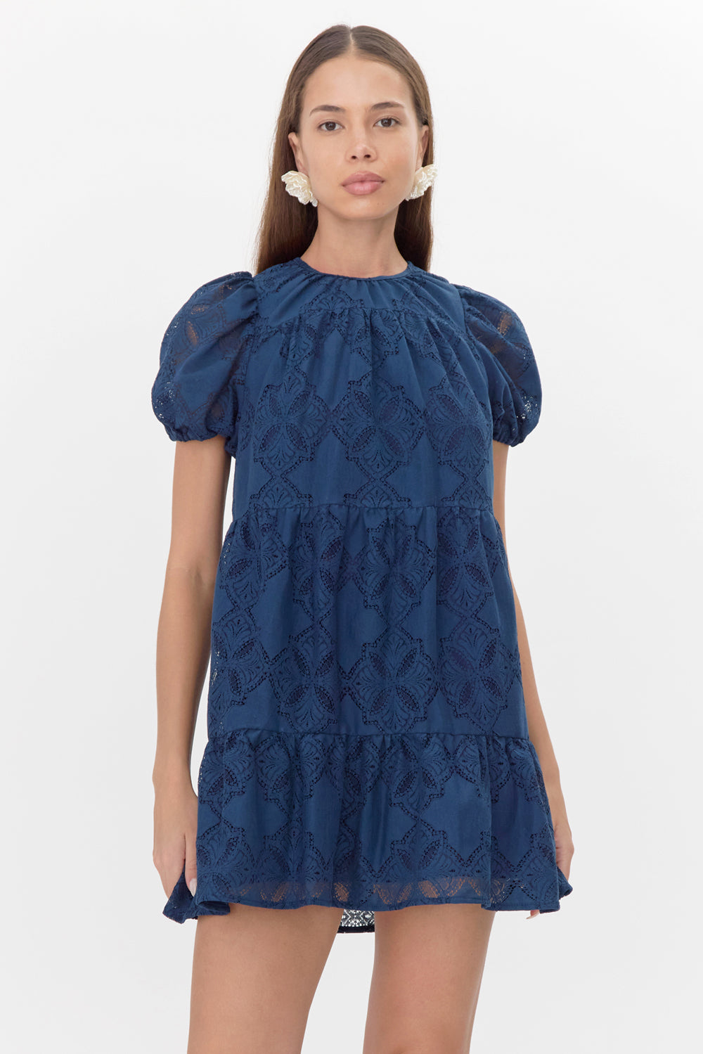 Bessie Embroidered Tie Back Tiered Mini Dress