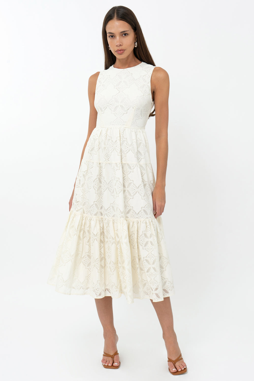 Marina Lace Tiered Midi Dress