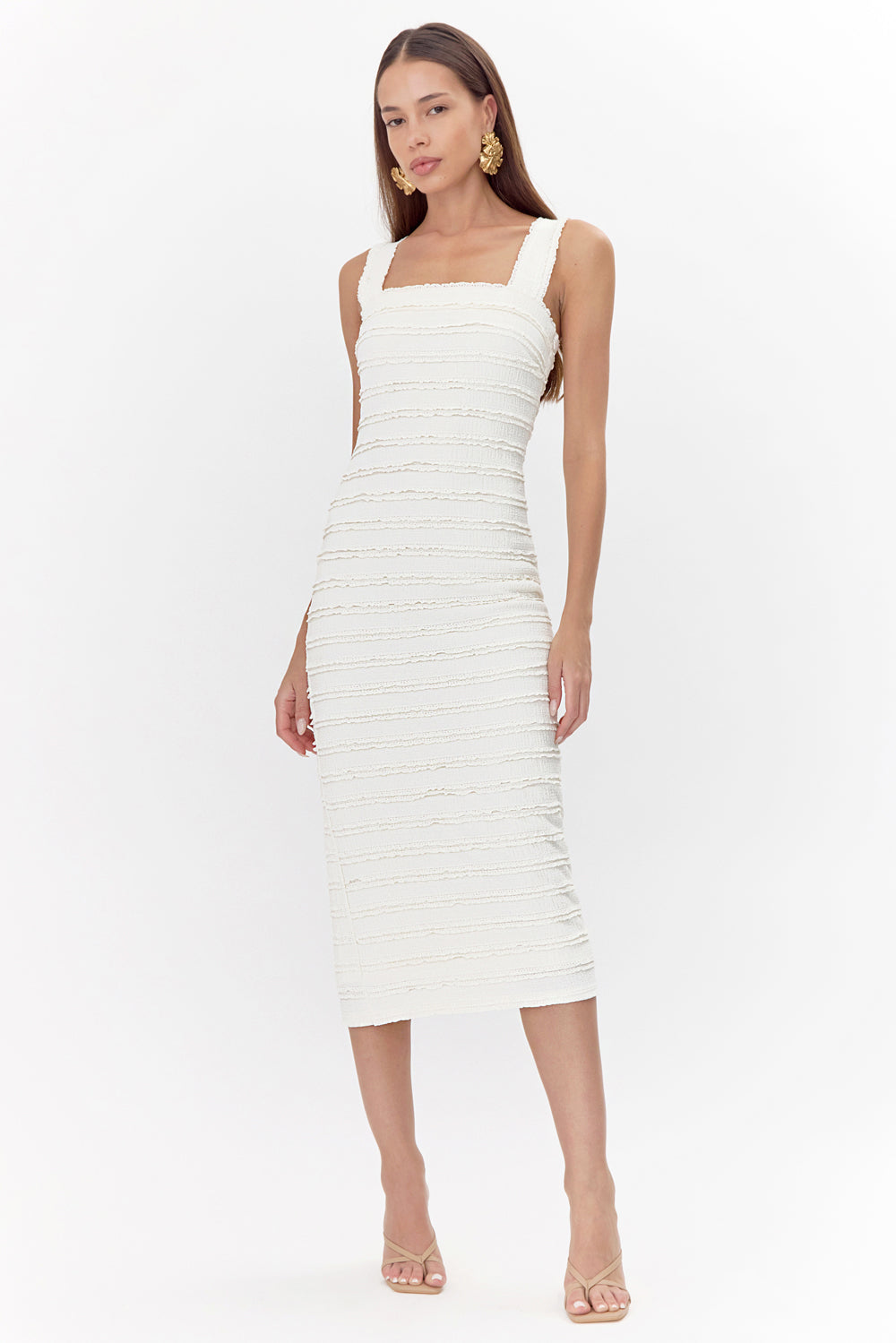 Lara Textured Lace Trim Midi Dress