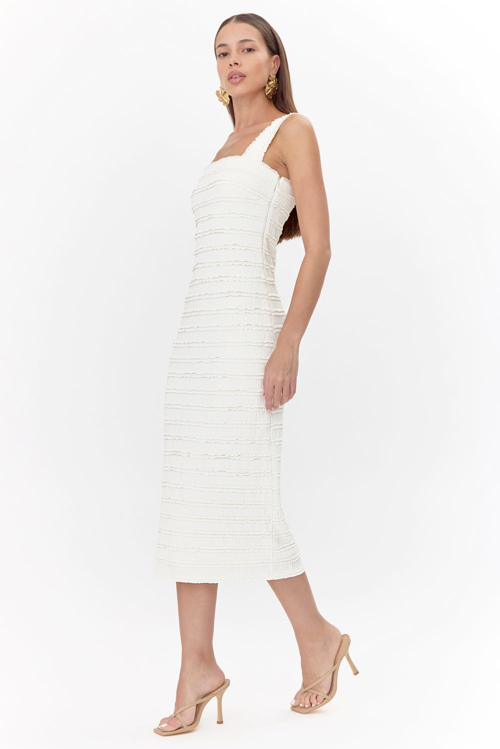 Lara Textured Lace Trim Midi Dress