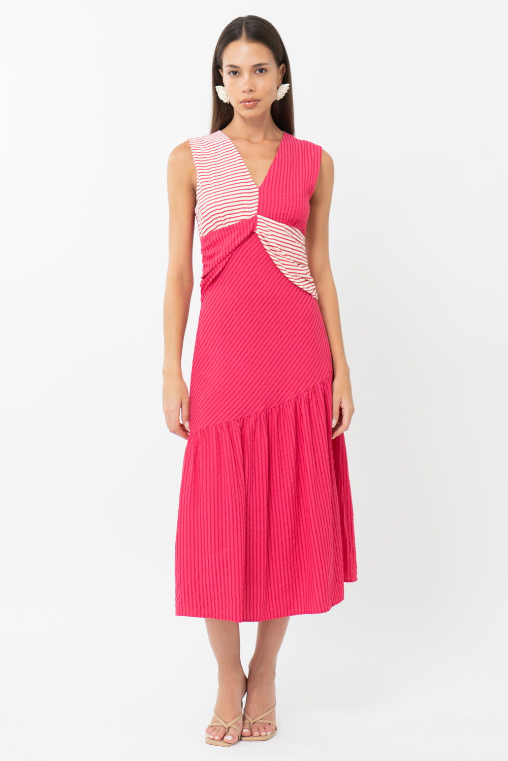 Desi Textured Colorblock Striped Midi Dress