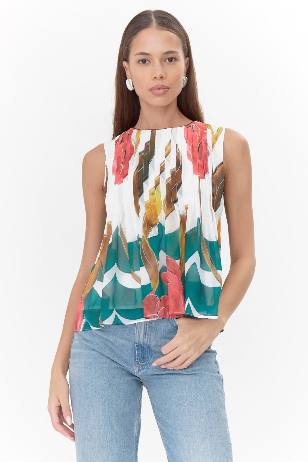 Merida Pintucked Printed Peplum Blouse