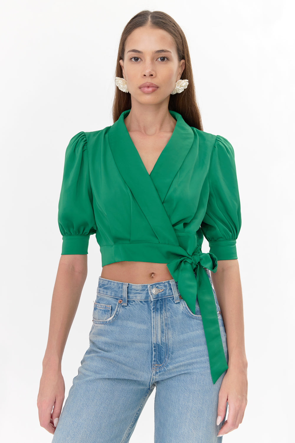 Keva Wrap Cuffed Sleeve Blouse