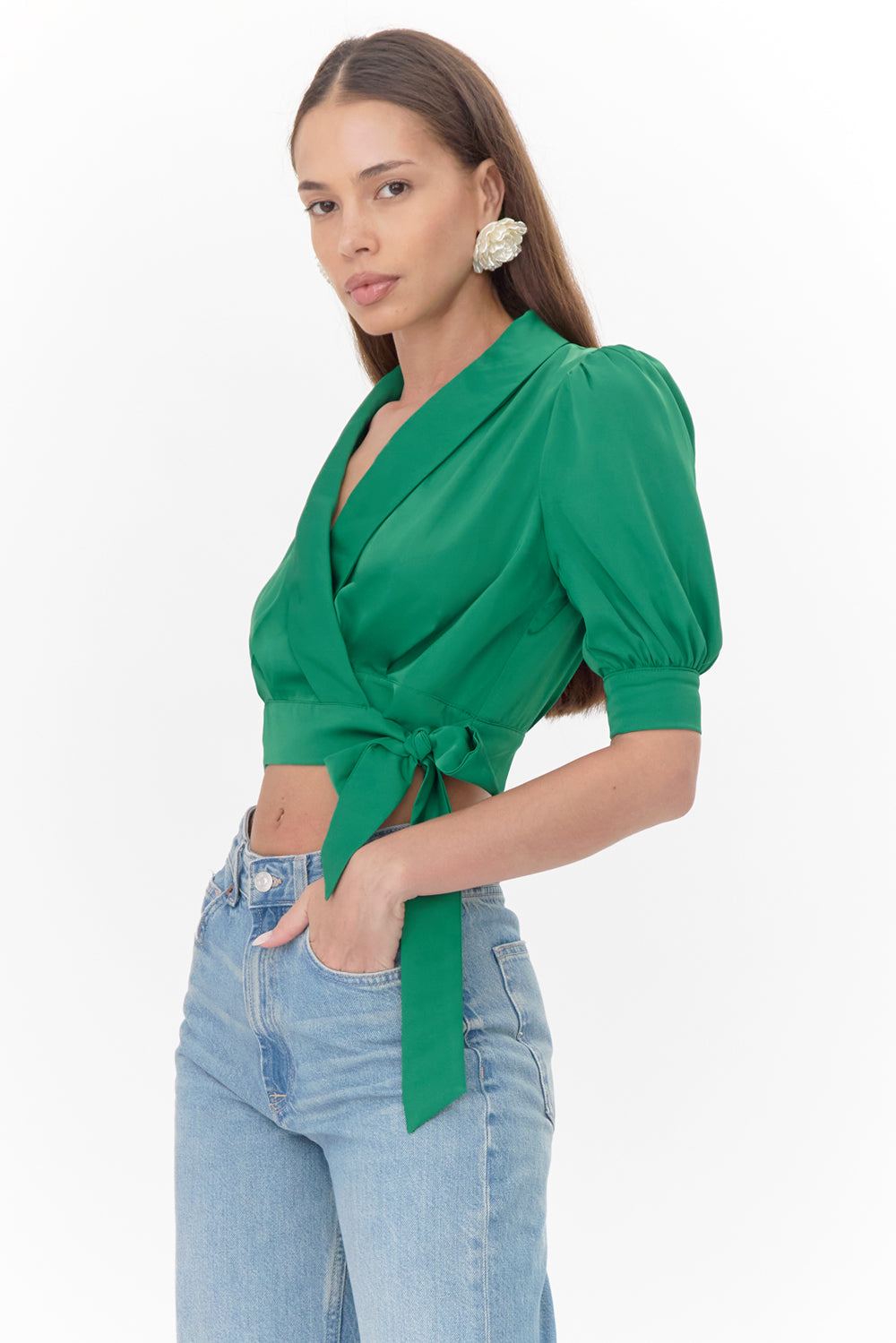 Keva Wrap Cuffed Sleeve Blouse