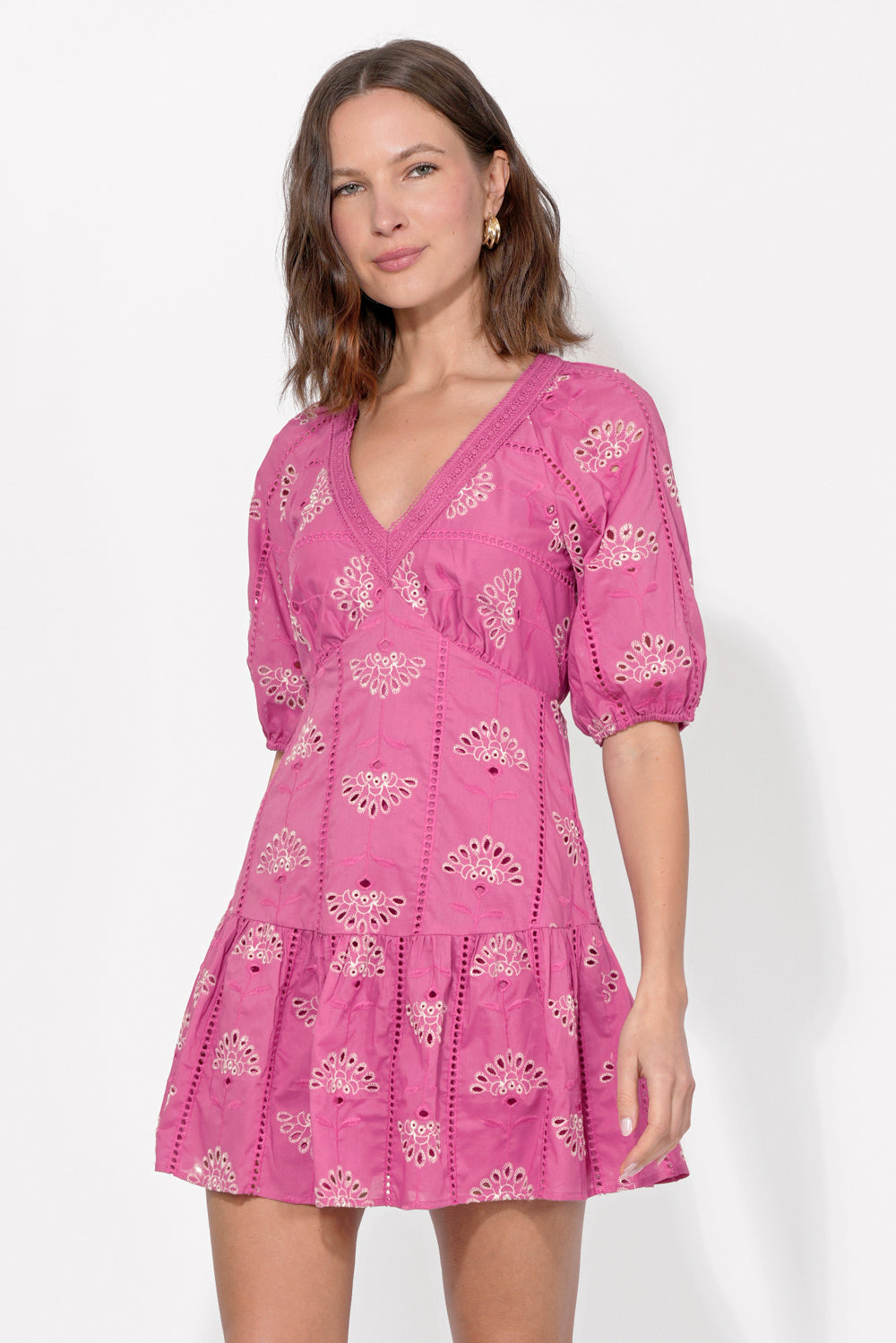 Sofya Embroidered Eyelet Tiered Mini Dress