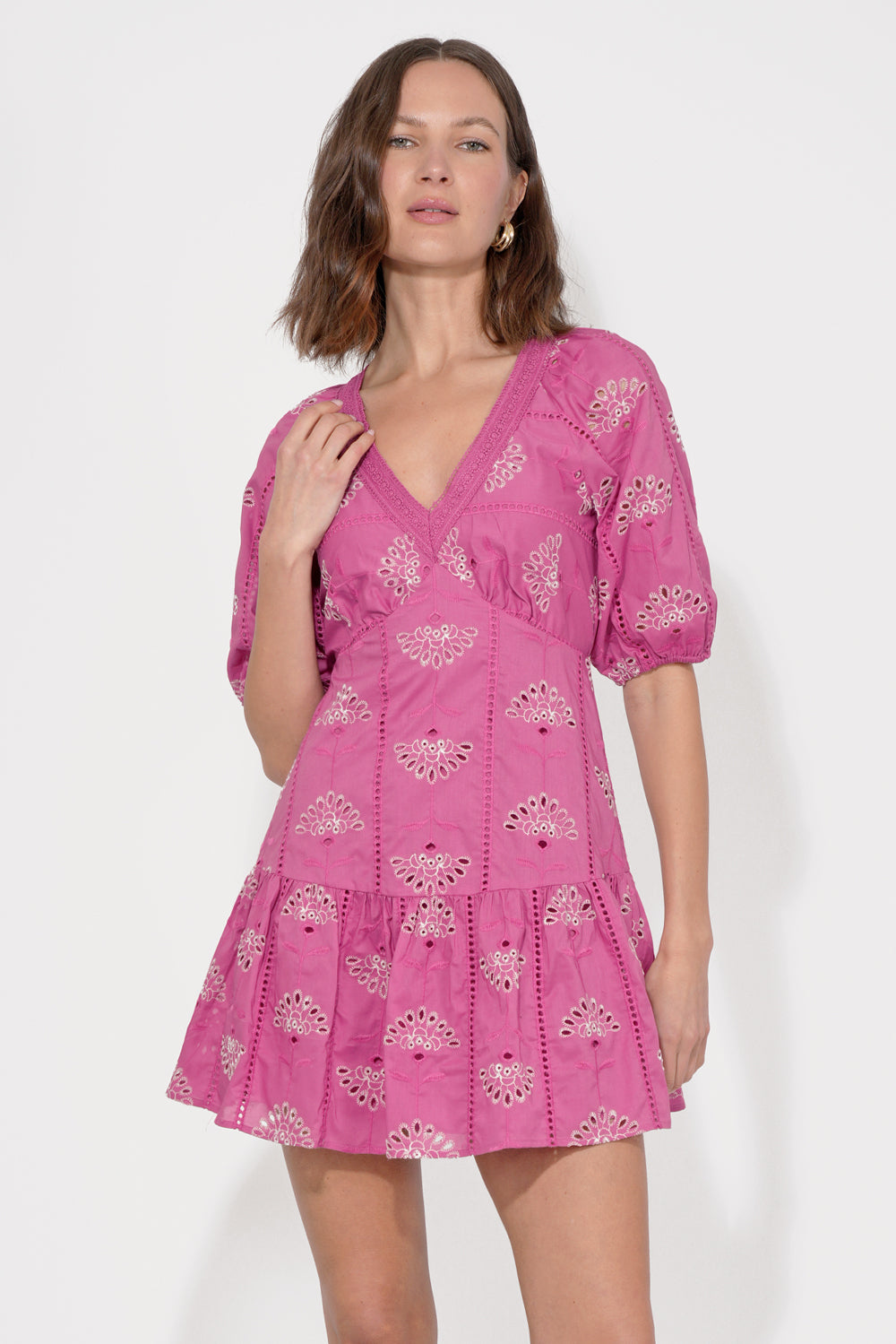 Sofya Embroidered Eyelet Tiered Mini Dress