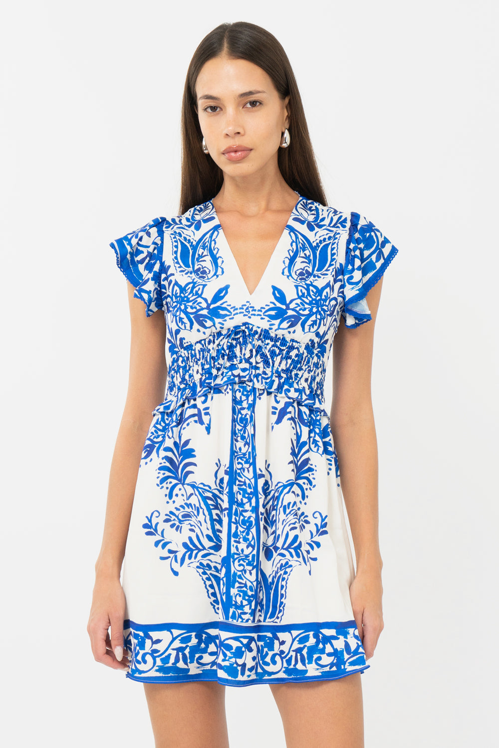 Cathy Printed Smocked Waist Mini Dress