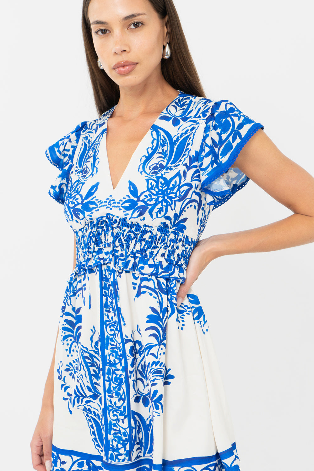 Cathy Printed Smocked Waist Mini Dress