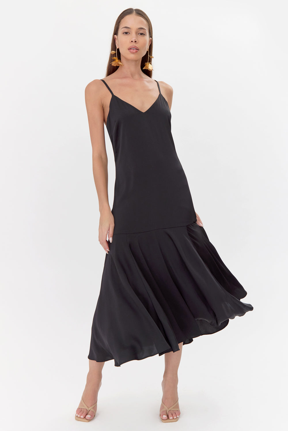 Rhegan V-Neck Slip Dress W/ Flared Hem