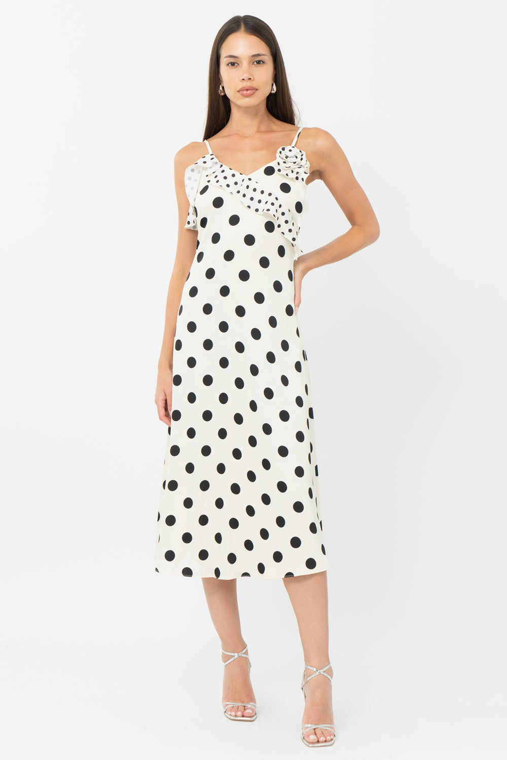 Sloane Polka Dot Rosette Midi Dress