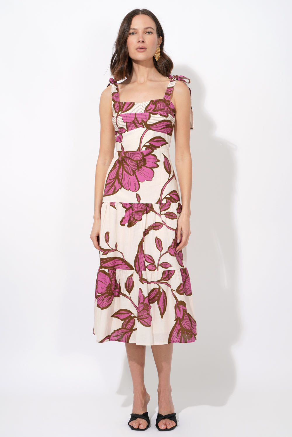 Melrose Shoulder Tie Printed Maxi Dress