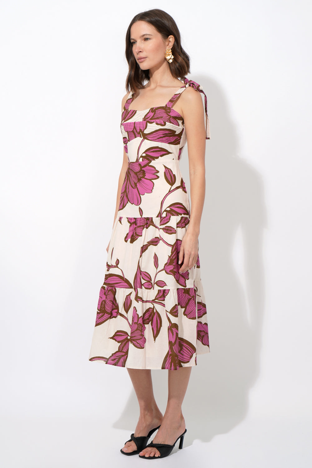 Melrose Shoulder Tie Printed Maxi Dress