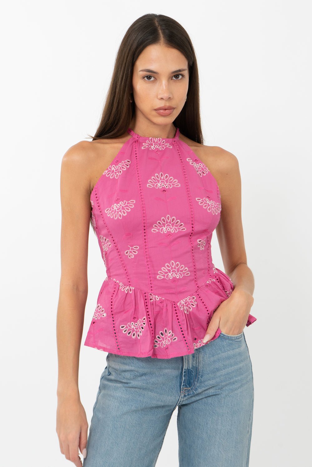 Jeanette Embroidered Eyelet Halter Top