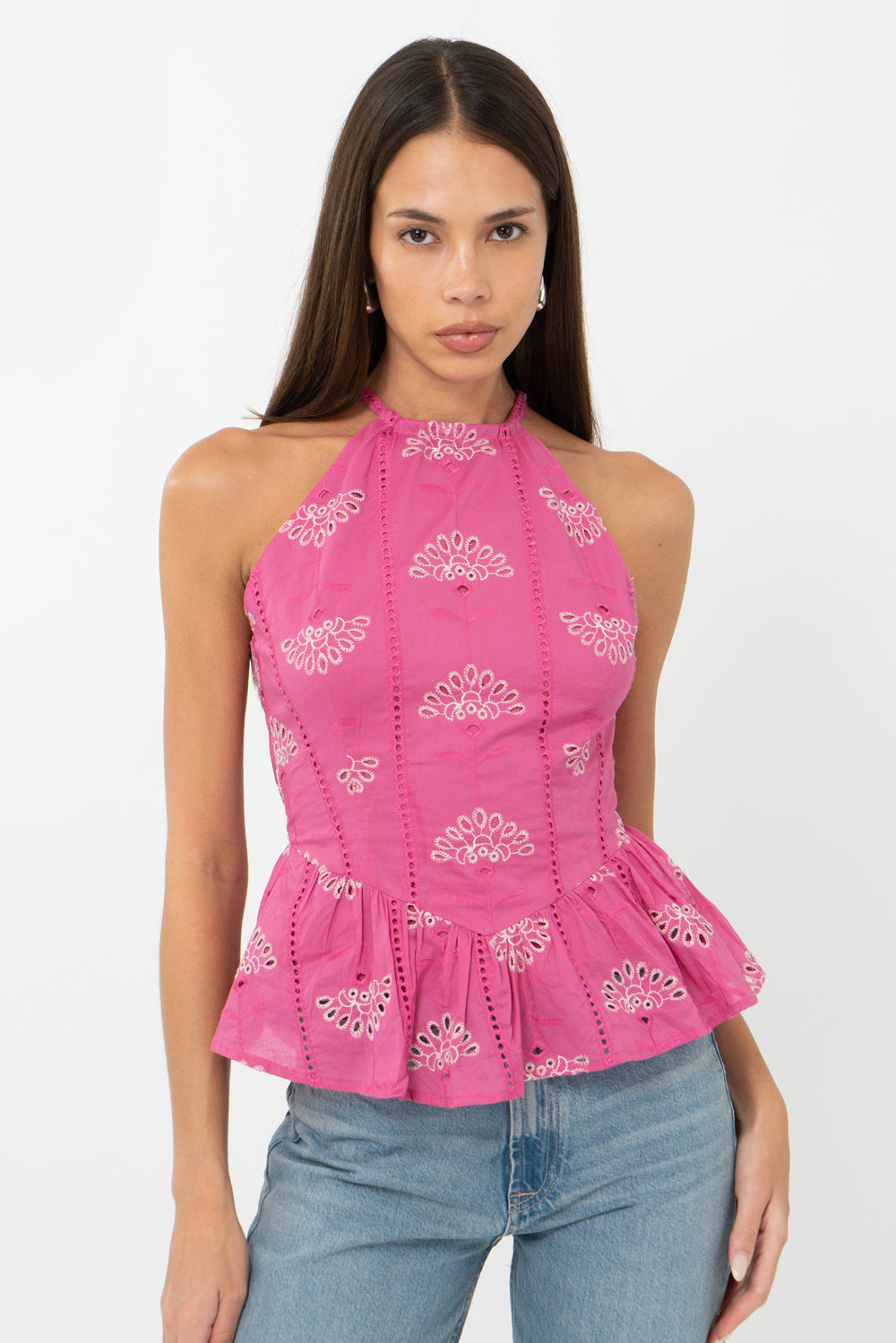 Jeanette Embroidered Eyelet Halter Top