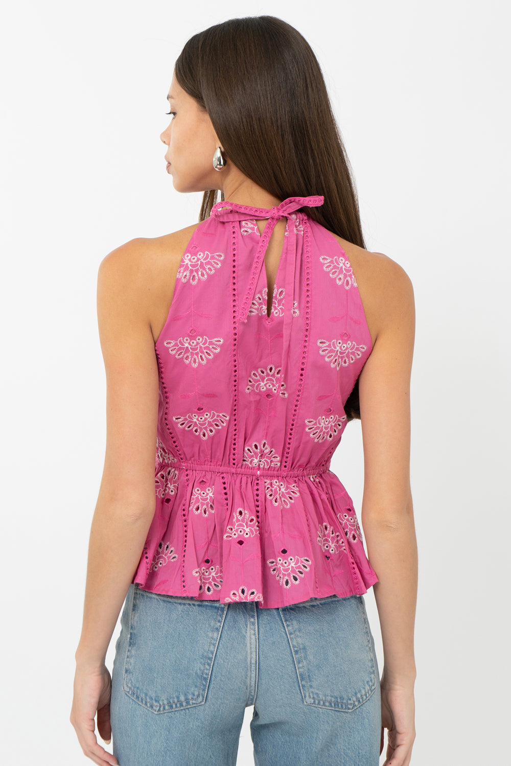 Jeanette Embroidered Eyelet Halter Top