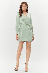 Tesora Satin Faux Wrap Dress