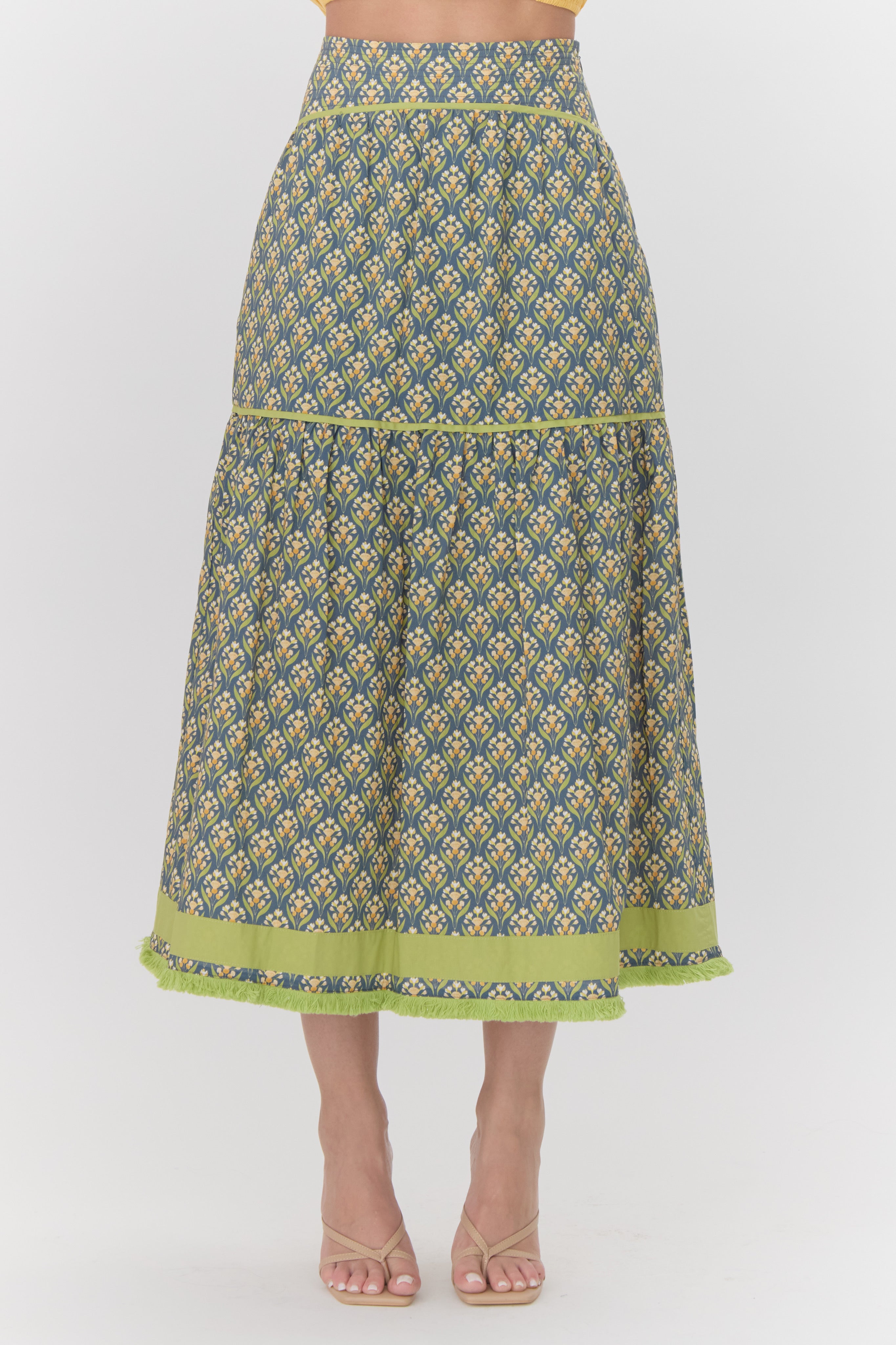 Elina Printed Tiered Midi Skirt