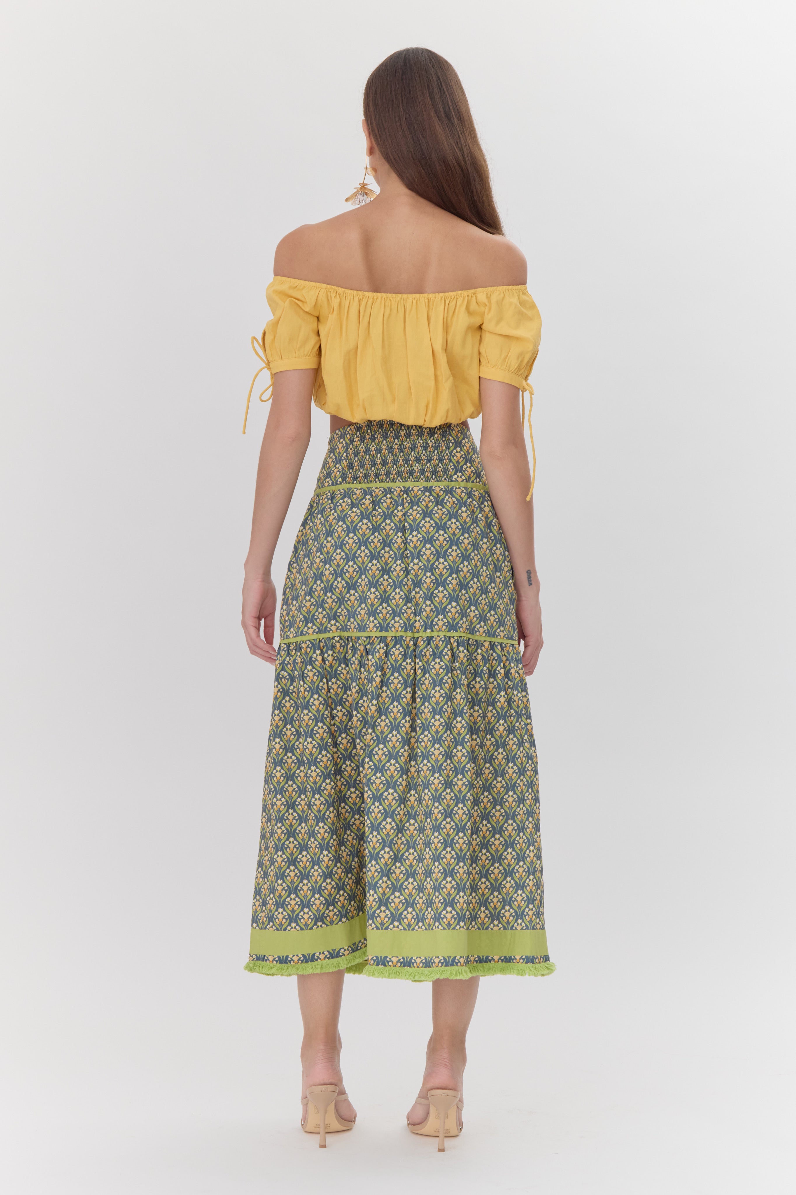 Elina Printed Tiered Midi Skirt