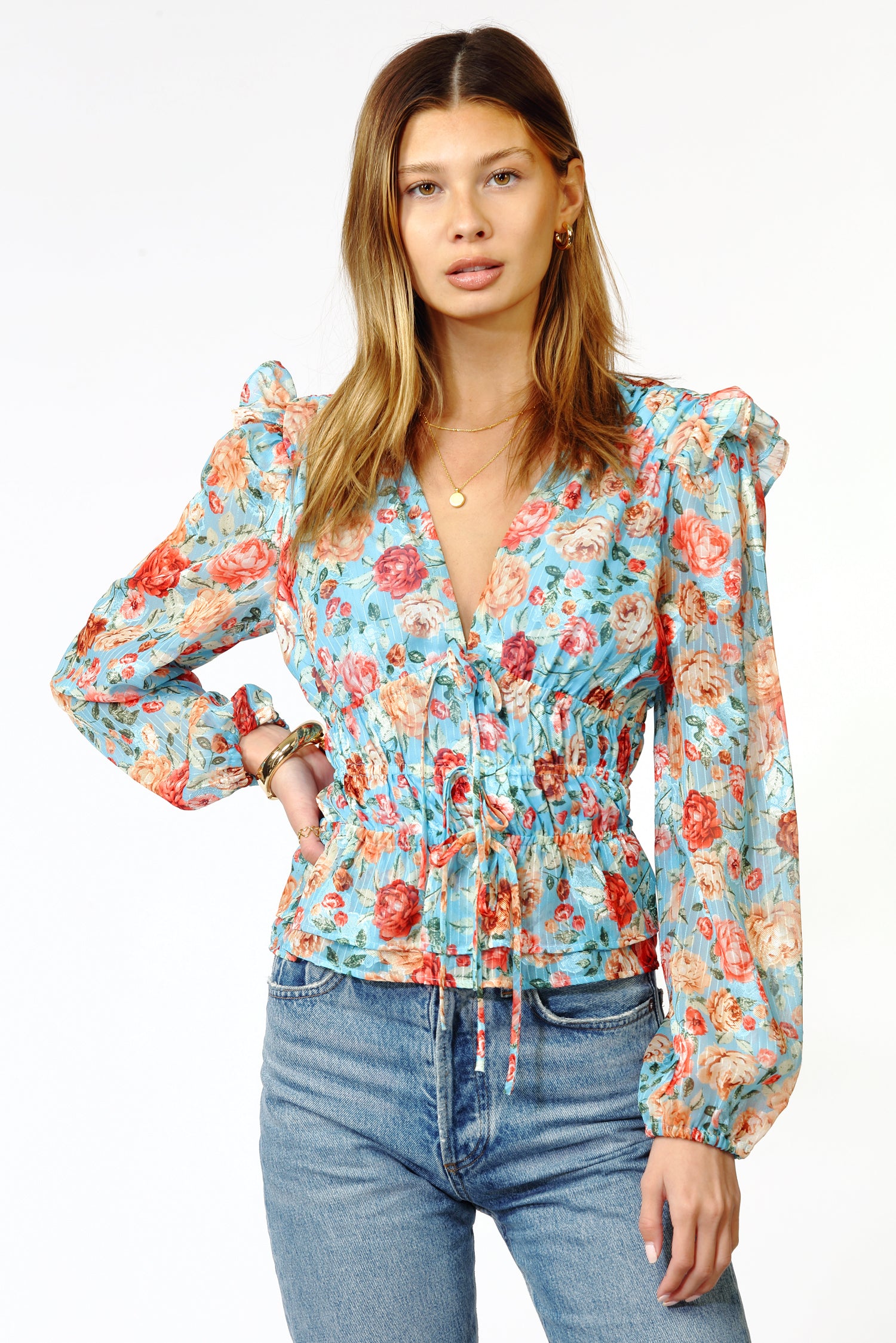 Amelia Tie Front Floral Blouse