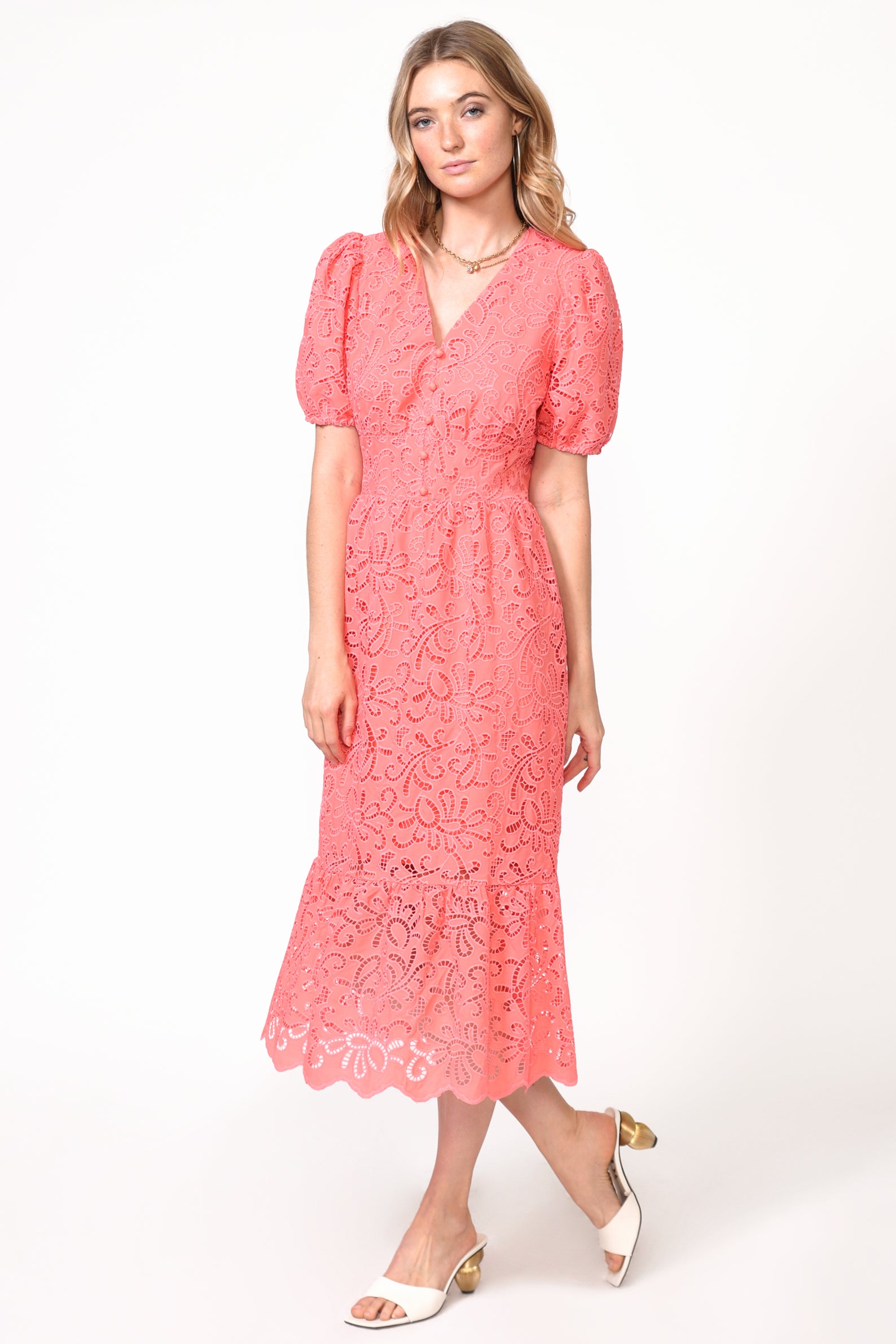 Farrah Embroidered Eyelet Midi Dress