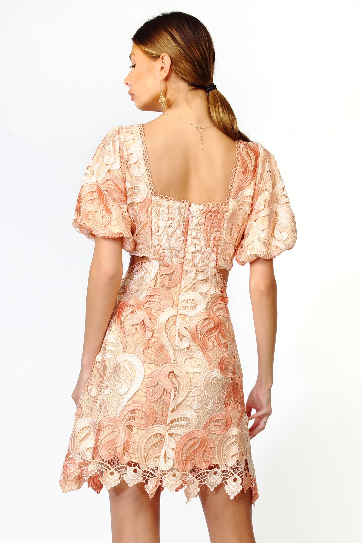 Giselle Ombre Lace Puff Sleeve Cut Out Dress