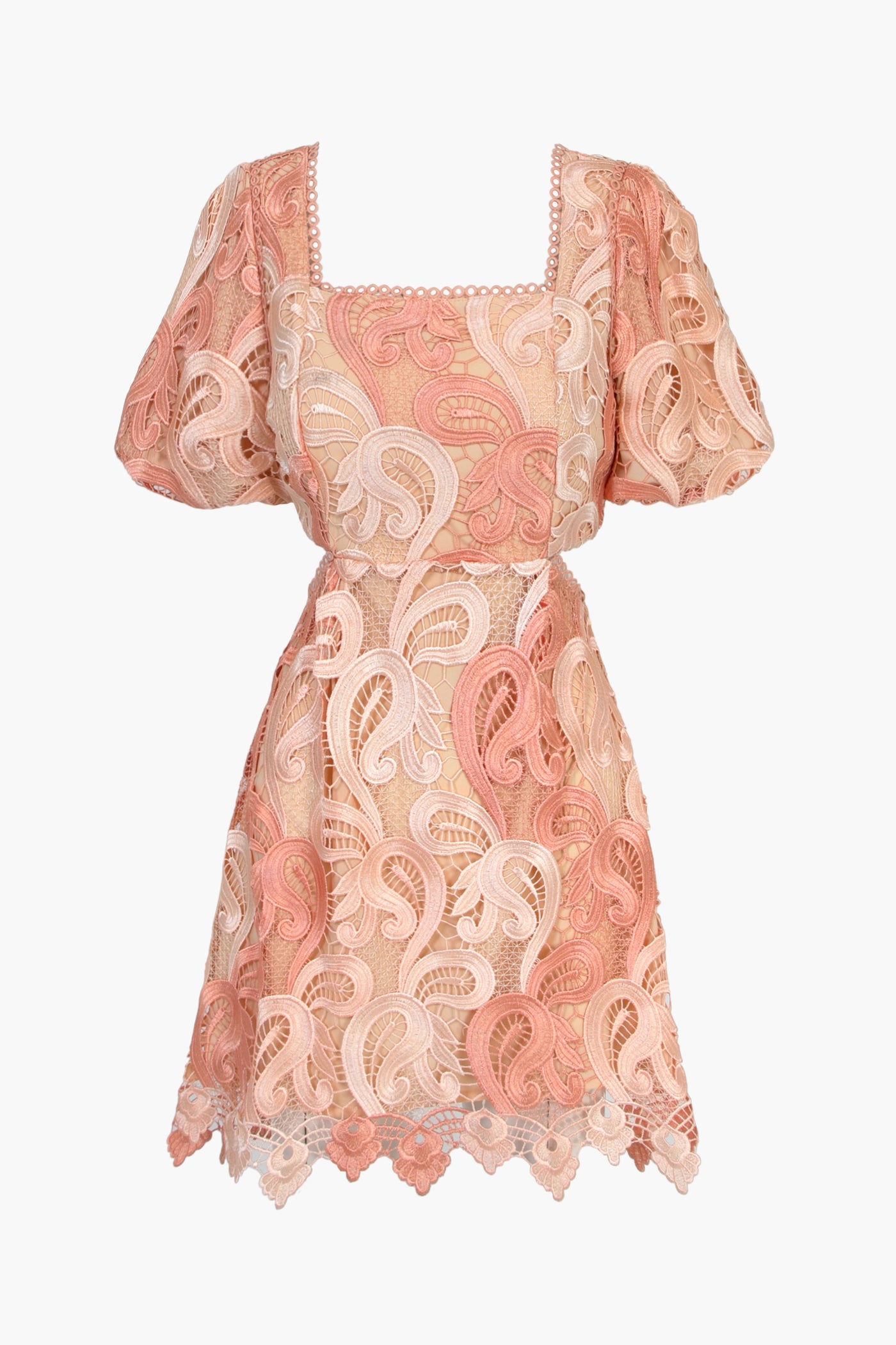 Giselle Ombre Lace Puff Sleeve Cut Out Dress Adelyn Rae Xs Coral